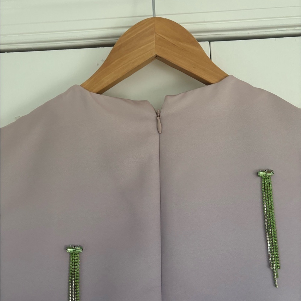 Cynthia Rowley Lavender to Blue Ombre Shift Dress with Green Feather Hem - Picture 15 of 16